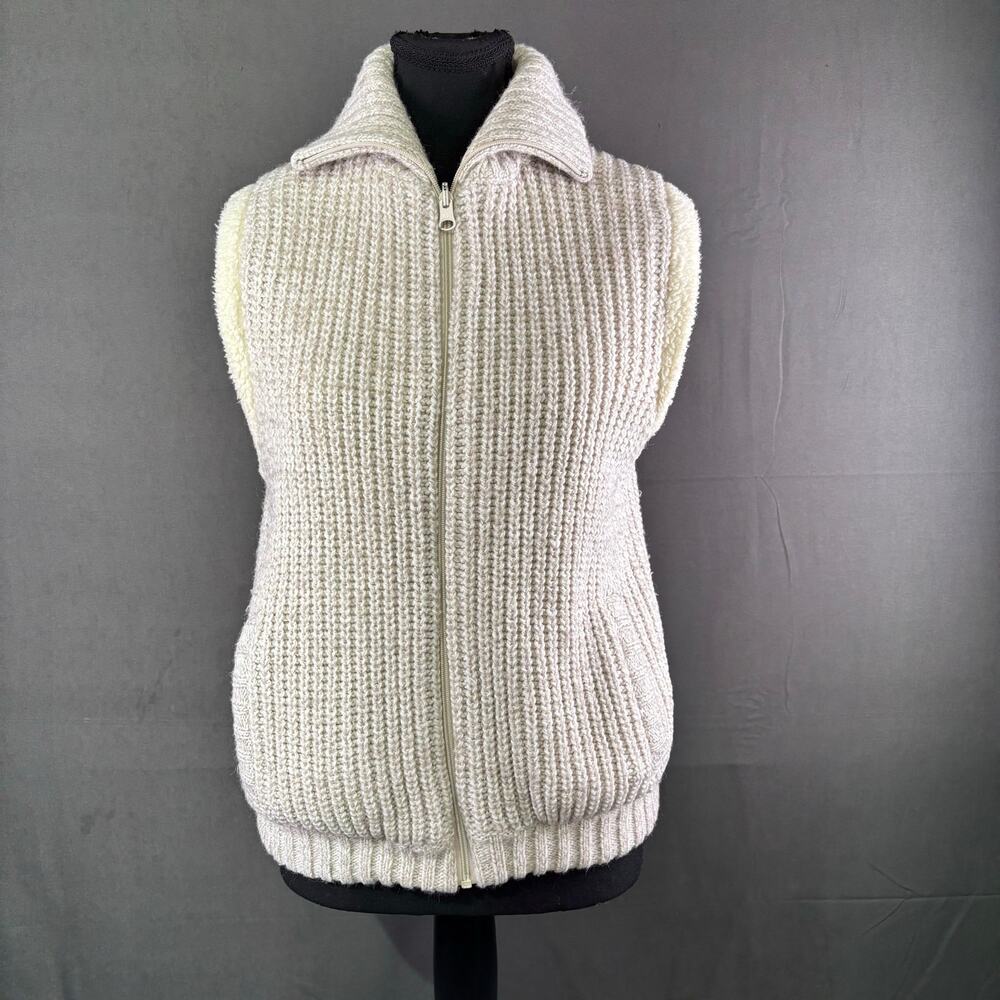 Vintage Vest Women’s M One Step Ahead Wool Blend Knit Sherpa Lined Cozy Cream